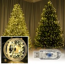 Гирлянда Роса ЗЕЛЁНАЯ USB 50 м, 500 LED, на гибкой зелёной проволоке, 8 режимов, IP20, декоративная микро-гирлянда AND 5347