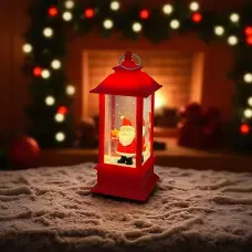 Рождественский ночник-фонарь с 3D фигурками внутри, жидкостью и LED-подсветкой, 12.5 см, на батарейках 3LR44, санта, елочка, олень