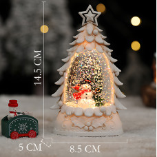 Ночник «Рождественская ёлка» SN27 — LED подсветка 3500K, блёстки, фигурки, тёплый белый свет, 14 см, питание от батареек, белый