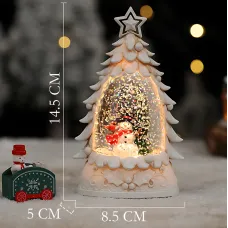 Нічник «Різдвяна ялинка» SN27 — LED-підсвітка 3500K, блискітки, фігурки, тепле біле світло, 14 см, живлення від батарейок, білий