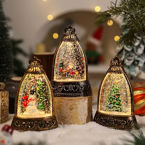 Різдвяний нічник-ліхтар «Сніжна лампа» 14×8,5 см з LED-підсвіткою, блискітками та різдвяними фігурками - фото 7