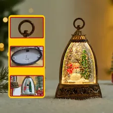 Різдвяний нічник-ліхтар «Сніжна лампа» 14×8,5 см з LED-підсвіткою, блискітками та різдвяними фігурками Снеговик