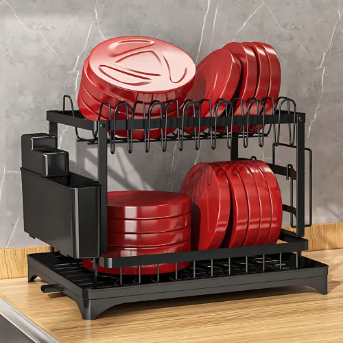 Настольная сушилка для посуды Escurridor 2-ярусная SV227, для тарелок/чашек/столовых приборов, стальная, с поддоном, 48×29×31 см - фото 5