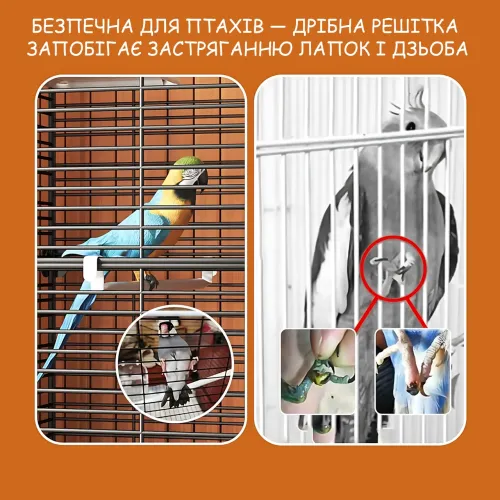 Велика клітка для птахів KP-82 на колесах підлогова клітка для папуг із підставкою, висувним піддоном, металева, 82×37×37 см - фото 8