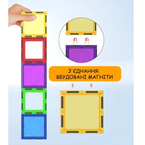 Магнітний дитячий конструктор D018, 110 деталей: 3D-фігури, вікна, наклейки, ABS-пластик, розвиваючий набір від 3 років - фото 3
