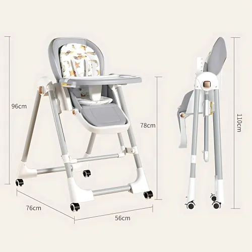 Стільчик для годування BabyChair Z901 2-в-1: шезлонг, 4 положення спинки, 5 рівнів висоти, колеса, знімний стіл - фото 6