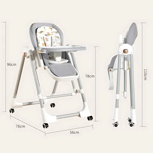 Стульчик для кормления BabyChair Z901 2-в-1: шезлонг, 4 положения спинки, 5 уровней высоты, колёса, съёмный стол - фото 6