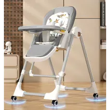 Стульчик для кормления BabyChair Z901 2-в-1: шезлонг, 4 положения спинки, 5 уровней высоты, колёса, съёмный стол