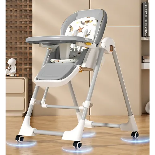 Стульчик для кормления BabyChair Z901 2-в-1: шезлонг, 4 положения спинки, 5 уровней высоты, колёса, съёмный стол
