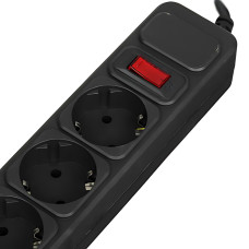 Мережевий фільтр GRELITE SP3, подовжувач на 3 розетки з вимикачем, 1.8 м, 2500 Вт, заземлення, захист від перенапруги, чорний