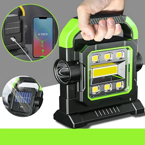 Фонарик HC-7078B с солнечной панелью 20W, COB+LED, 3000 лм, аккумулятор 2500 мА·ч, Power Bank, USB, IP44, кемпинговый