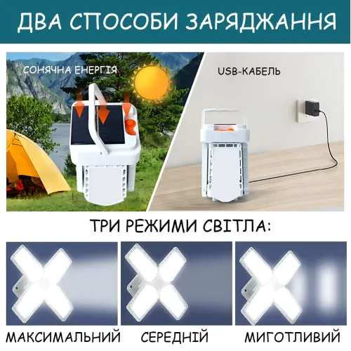 Акумуляторний кемпінговий ліхтар TORCH BL-2030 із сонячною панеллю та USB-зарядкою, ручний та підвісний, LED-лампа 4 секції - фото 6