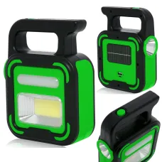 Акумуляторний ліхтар Bailong BL-925 Torch + Solar, COB + LED, Power Bank, сонячна панель, USB, вологозахищений Чорно-зелений