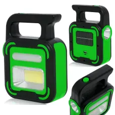 Акумуляторний ліхтар Bailong BL-925 Torch + Solar, COB + LED, Power Bank, сонячна панель, USB, вологозахищений Чорно-зелений