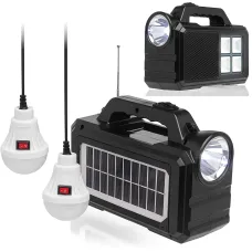 Туристичний ручний ліхтар GD-8077FM Solar із сонячною батареєю, Power Bank 4000 мА·год, FM-радіо, 2 LED-лампи 3 Вт, USB-вихід