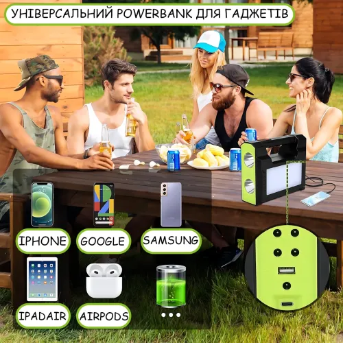 Зарядна станція GD Super GD-C7 із сонячною панеллю 3,5 Вт, 30 Вт LED, Power Bank 4000 мА·год, 3 LED-лампи, USB, автономна система - фото 6