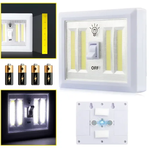 Светильник беспроводной Light Switch HY-604 с тумблером, COB LED, магнитное крепление, 9 Вт, на батарейках AAA, переносной, белый