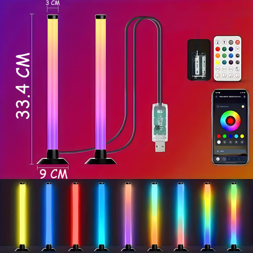 Настільний атмосферний RGB-світильник USB MA767, 2 LED RGBIC панелі, розумне керування з телефона та пульта, музична синхронізація - фото 2