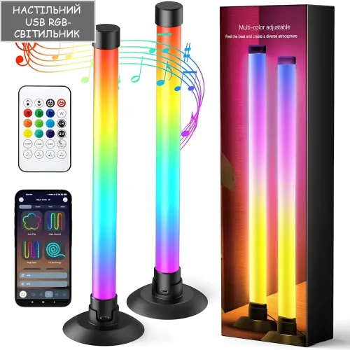 Настольный атмосферный RGB светильник USB MA767, 2 LED RGBIC панели, умное управление с телефона и пульта, синхронизация с музыкой - фото 3