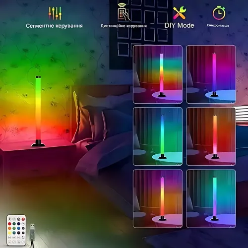 Настольный атмосферный RGB светильник USB MA767, 2 LED RGBIC панели, умное управление с телефона и пульта, синхронизация с музыкой - фото 6