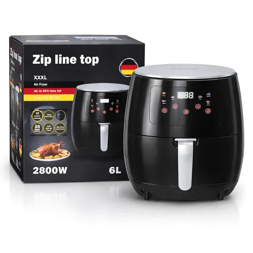 Аерофритюрниця Zip Line TOP W-500 6 л, 2800 Вт, сенсорне керування, LED-дисплей, таймер 30 хв, терморегулятор, чорний