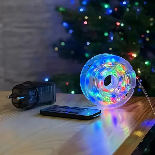 Світлодіодна гірлянда-нитка 100 м, 400 LED, різнобарвна (мультисвітло), прозорий дріт, від мережі 220 В, з пультом ДК, для дому/ул - фото 8