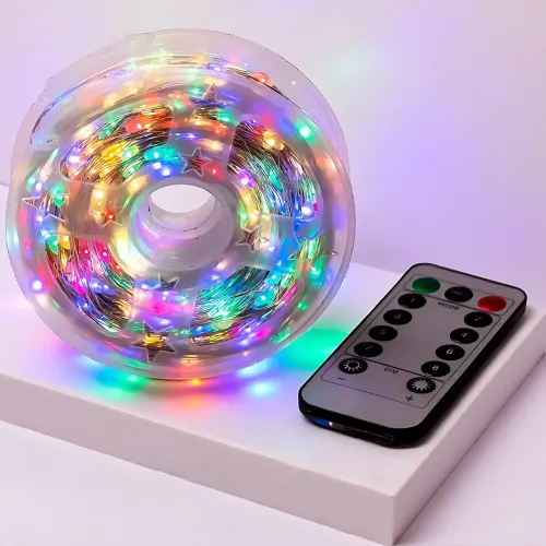Світлодіодна гірлянда-нитка 100 м, 400 LED, різнобарвна (мультисвітло), прозорий дріт, від мережі 220 В, з пультом ДК, для дому/ул - фото 4