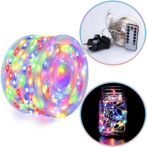 Світлодіодна гірлянда-нитка 100 м, 400 LED, різнобарвна (мультисвітло), прозорий дріт, від мережі 220 В, з пультом ДК, для дому/ул - фото 2