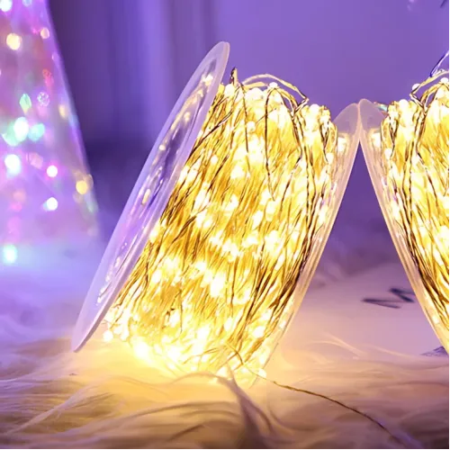 Світлодіодна гірлянда-нитка, 400 LED, теплий жовтий колір, прозорий дріт, від мережі 220 В, з пультом, для дому/вулиць, 100 метрів - фото 9