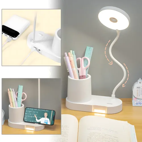 Настольная LED-лампа BL-T2 с гибкой стойкой, сенсорным управлением, диммером 1–100%, 1200 мА·ч, органайзером, таймером, type-c