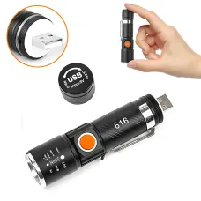 Акумуляторний LED ліхтар Bailong BL-616-T6, XM-L T6, 500 лм, 3 режими, USB-зарядка, вологозахищений, металевий корпус, кліпса