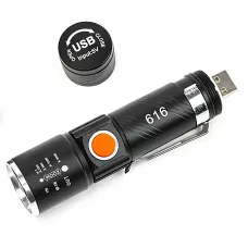 Аккумуляторный LED фонарь Bailong BL-616-T6, XM-L T6, 500 лм, 3 режима, USB-зарядка, влагозащищённый, металлический корпус, клипса