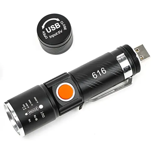 Аккумуляторный LED фонарь Bailong BL-616-T6, XM-L T6, 500 лм, 3 режима, USB-зарядка, влагозащищённый, металлический корпус, клипса - фото 3