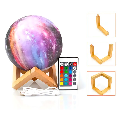3D неоновый LED ночник MOON LIGHT ART-0354 «Галактика», настольный светильник-месяц 16 см, 16 цветов, сенсор + пульт ДУ, USB, акб - фото 5