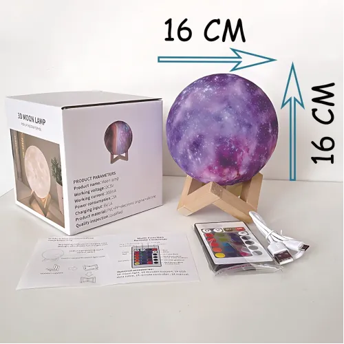 3D неоновий LED-нічник MOON LIGHT ART-0354 «Галактика», настільний світильник-місяць 16 см, 16 кольорів, сенсор + пульт ДК, USB, а - фото 9