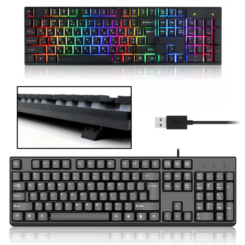 Клавиатура проводная профессиональная KR 6300 с подсветкой, USB, украинская + английская раскладка, 104 клавиши, усиленный кабель - фото 9