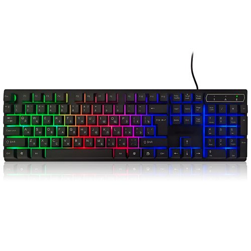 Клавиатура проводная профессиональная KR 6300 с подсветкой, USB, украинская + английская раскладка, 104 клавиши, усиленный кабель