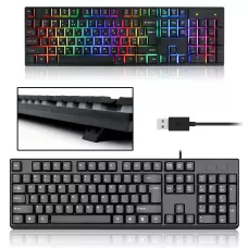 Клавиатура проводная профессиональная KR 6300 с подсветкой, USB, украинская + английская раскладка, 104 клавиши, усиленный кабель