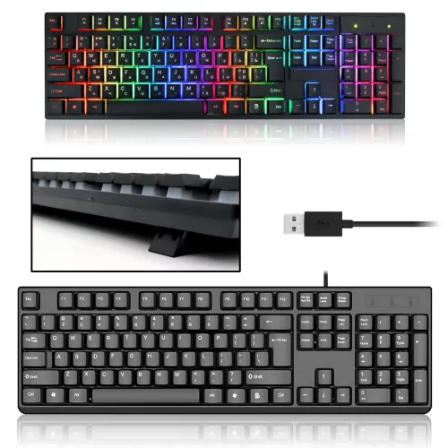 Клавиатура проводная профессиональная KR 6300 с подсветкой, USB, украинская + английская раскладка, 104 клавиши, усиленный кабель