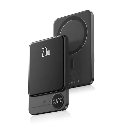 Power Bank Q9 MagSafe 5000 mAh 20W с беспроводной зарядкой Qi 15W, PD Type-C, дисплей, ультратонкий 12 мм, магнитный павербанк Зеленый - фото 2
