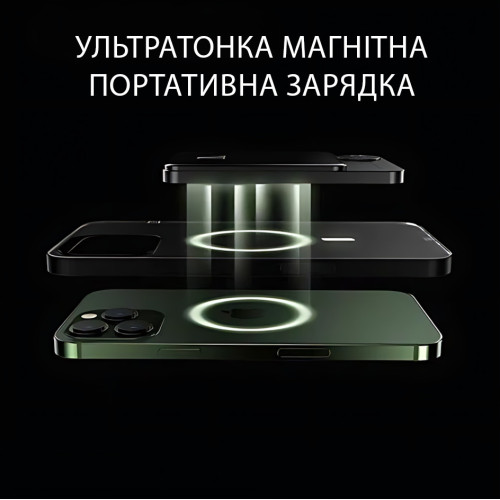 Power Bank Q9 MagSafe 5000 mAh 20 W з бездротовою зарядкою Qi 15W, PD Type-C, дисплей, ультратонкий 12 мм, магнітний павербанк Зел - фото 6