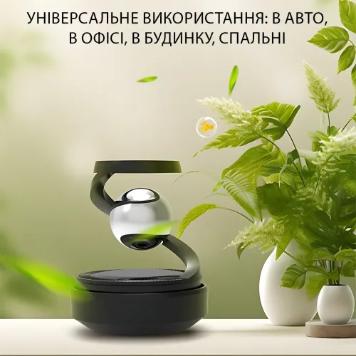 Автомобільний ароматизатор з ефектом левітації, обертова куля на сонячній батареї на торпеду, чорний - фото 6