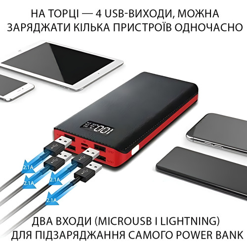 Power Bank 50000 mAh M9 LCD (реальна ємність 8400 mAh), 4×USB, microUSB + Lightning, LED-ліхтарик, зовнішній акумулятор - фото 5