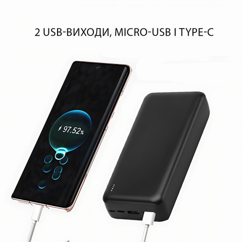 Power Bank AND J38B 50000 мА·год, зовнішній акумулятор, 2 × USB, Type-C + Micro-USB, швидке заряджання, LED-індикація - фото 3