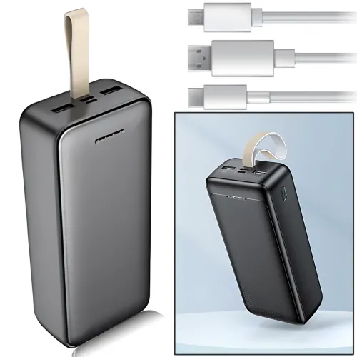 Power Bank AND J111B 50000 mAh 22.5 W — зовнішній акумулятор швидкого заряджання, 4 виходи USB-A/Type-C, LED-індикатор, шнурок