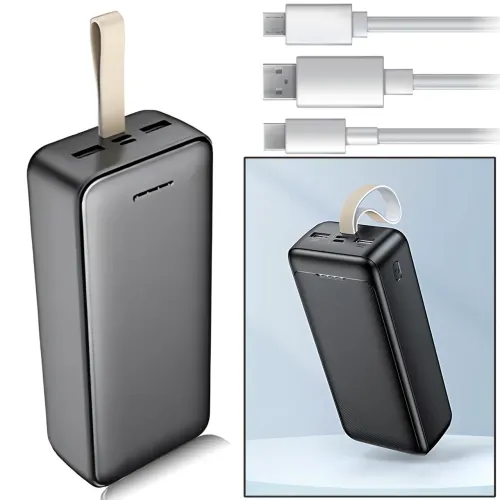 Power Bank AND J111B 50000 mAh 22.5 W — зовнішній акумулятор швидкого заряджання, 4 виходи USB-A/Type-C, LED-індикатор, шнурок
