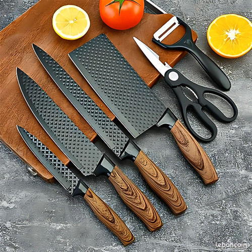Набір кухонних ножів Kitchen Utensils HA177, 4 ножі + ножиці + овочечистка, неіржавка сталь із керамічним покриттям, SoftTouch - фото 3