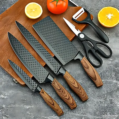 Набір кухонних ножів Kitchen Utensils HA177, 4 ножі + ножиці + овочечистка, неіржавка сталь із керамічним покриттям, SoftTouch - фото 3