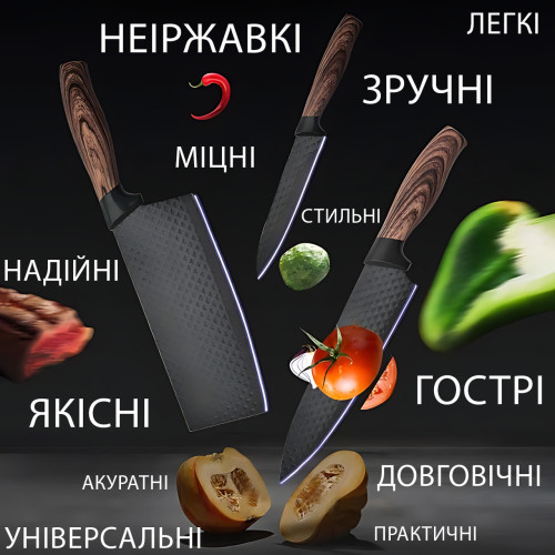 Набір кухонних ножів Kitchen Utensils HA177, 4 ножі + ножиці + овочечистка, неіржавка сталь із керамічним покриттям, SoftTouch - фото 9