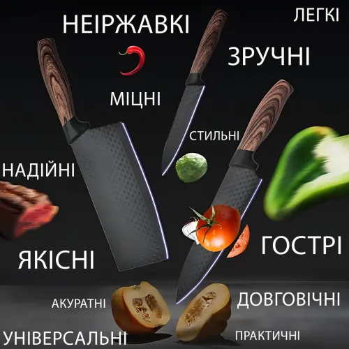 Набір кухонних ножів Kitchen Utensils HA177, 4 ножі + ножиці + овочечистка, неіржавка сталь із керамічним покриттям, SoftTouch - фото 8